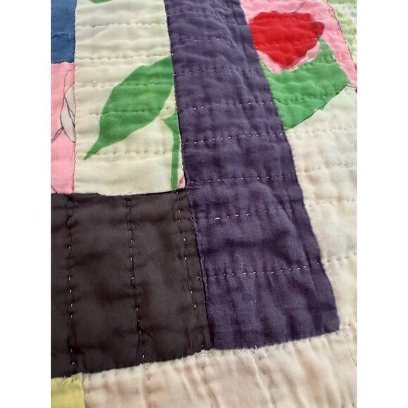 Vintage Hand Quilted Log Cabin Housetop Quilt Concentric Squares Abstract 6x7 - Picture 6 of 16